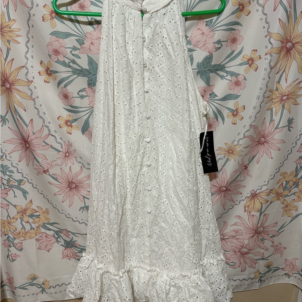 Sam and Jess White Eyelet Halter Dress